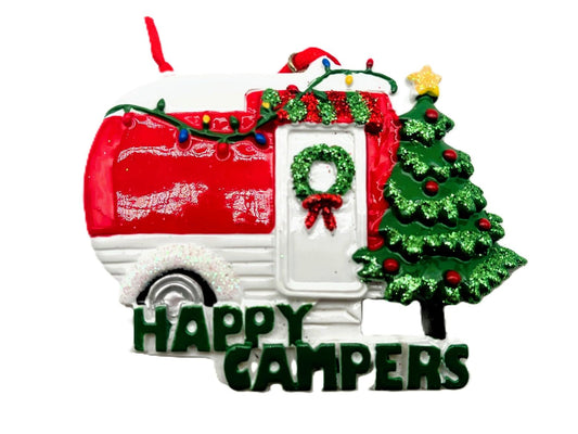 Kurt Adler Happy Campers Red Retro Camping Trailer with Tree Christmas Ornament W8204 New