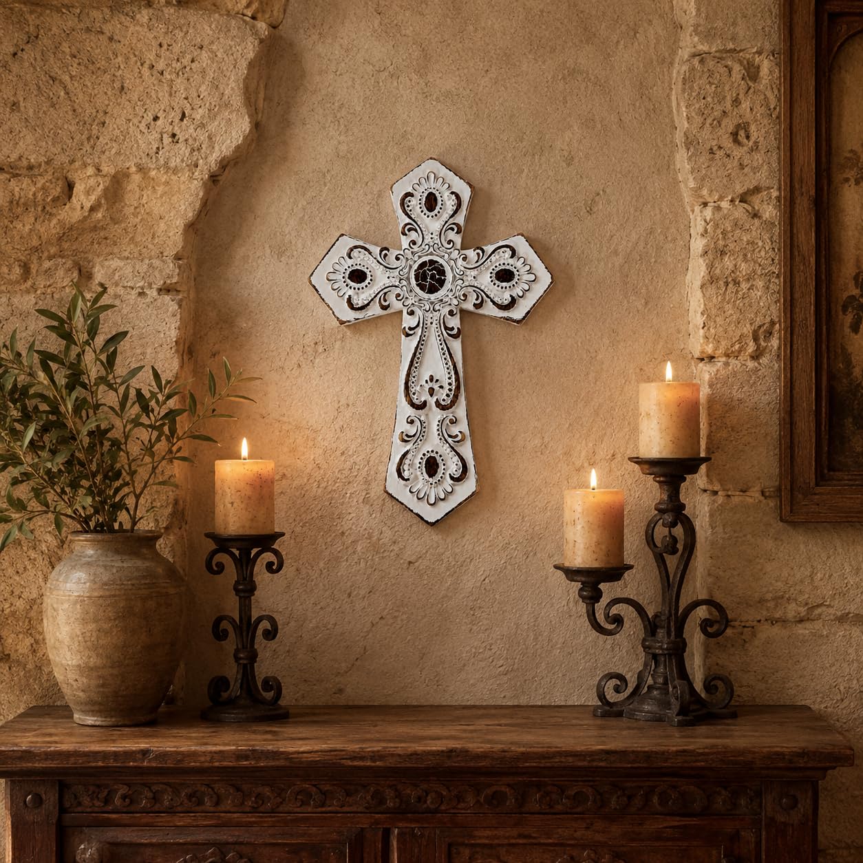 Comfy Hour 12 Inch White Cross for Wall, Rustic Wall Cross Decor