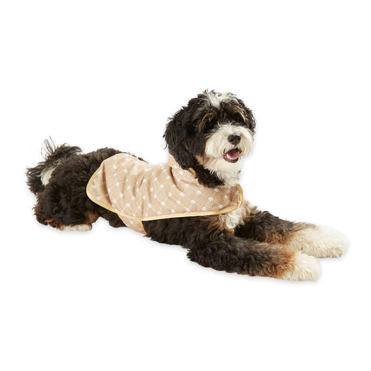 DII Design Bone Dry Pet Drying Collection Embroidered Terry Microfiber, Towel X-Large, 41x23.5", Taupe Printed Trellis