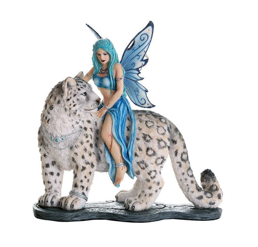 Pacific Trading Giftware Decorative Companion Fairy Hima with Snow Leopard Collectible Decorative Statue 8H