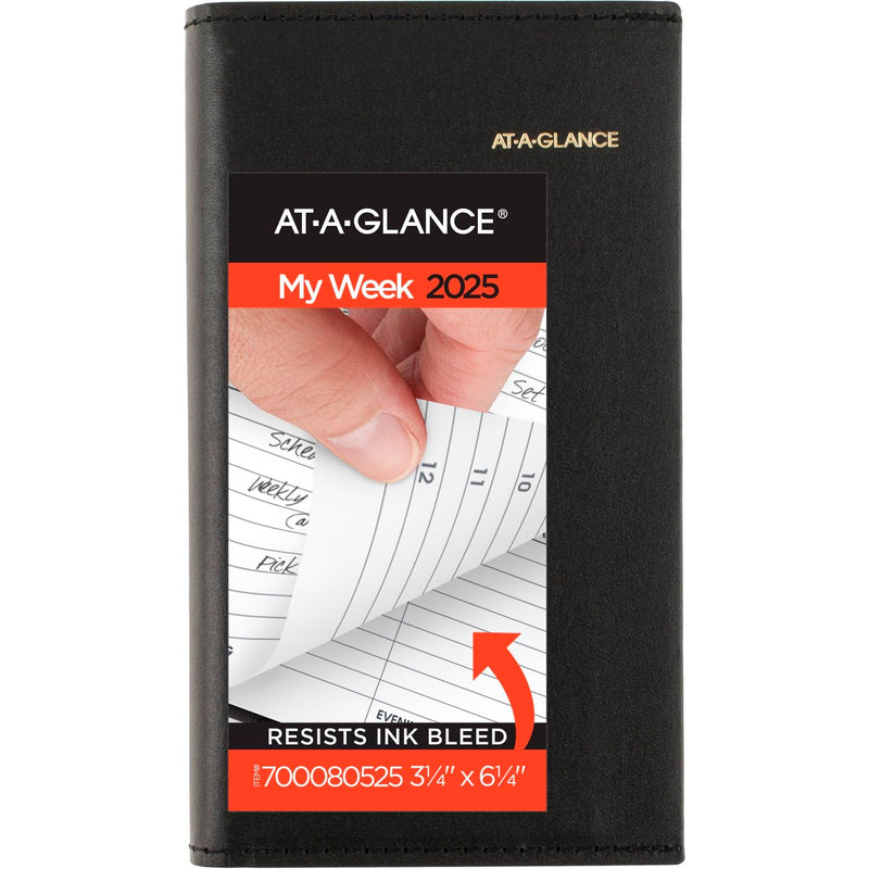 AT-A-GLANCE 2025 Appointment Book Planner, Weekly, Refillable, 3-1/4" x 6-1/4", Pocket Size, Black (700080525)