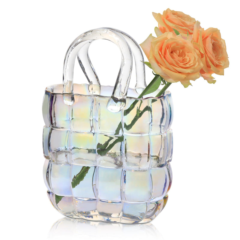 ComSaf Glass Purse Vase for Flowers, Handbag Colorful Vase for Decor, Unique Flower Vase Modern Vase Gift for Women, Decorative Vases for Home Decor Table Decor Floral Arrangement Centerpieces