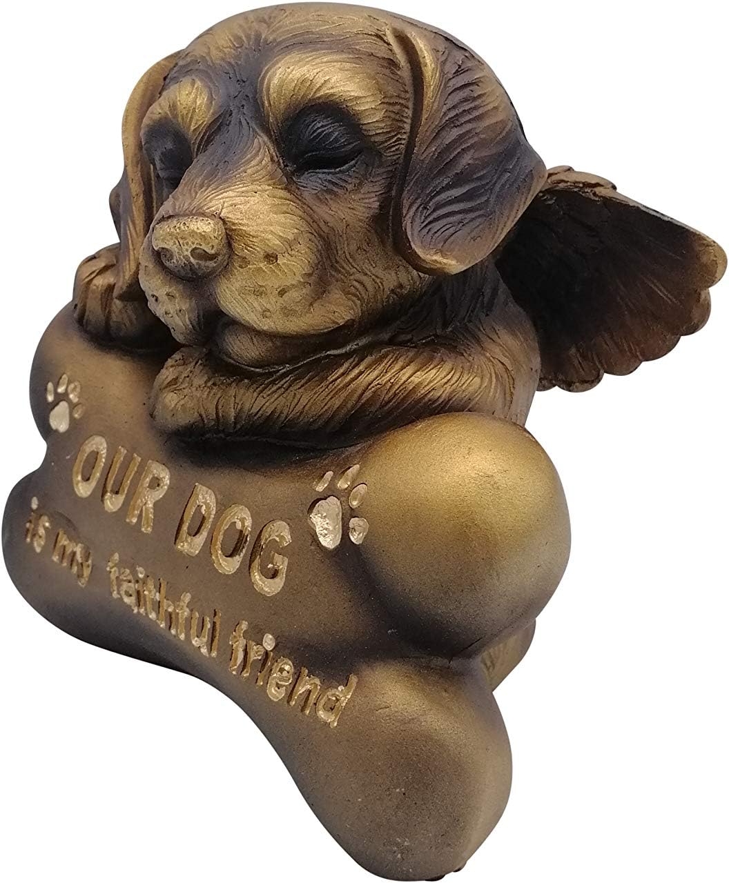 Comfy Hour Pet In Loving Memory Collection 5" Sleeping Dog Angel On Bone Figurine - in Memory of My Best Friend Bereavement, Bronze Copper, Polyresin