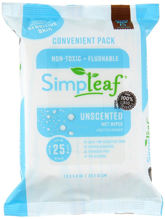 Simpleaf Brands Flushable Wet Wipes | Paraben & Alcohol Free | Hypoallergenic & Safe for Sensitive Skin | Unscented Soothing Aloe Vera Formula (4 Pack)