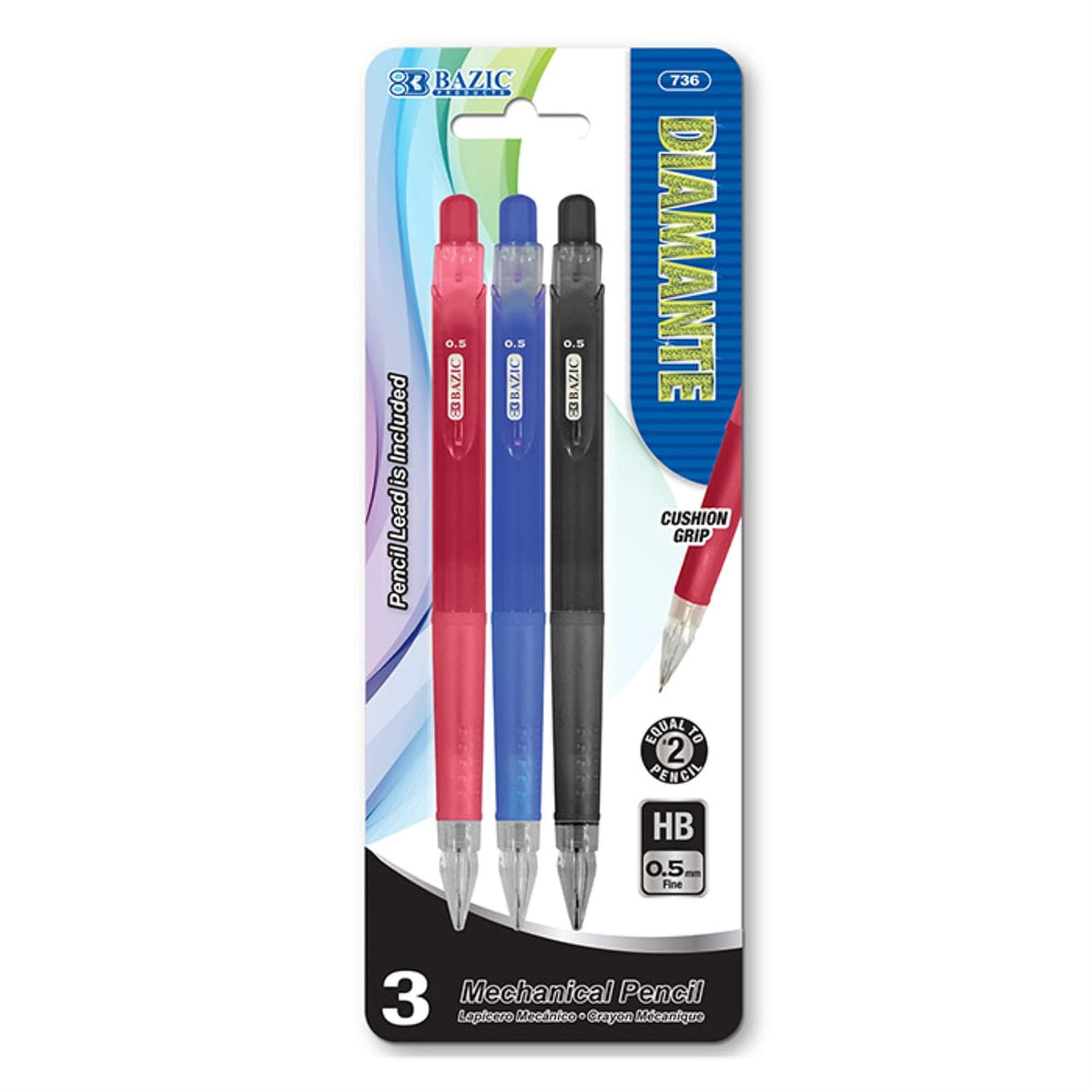 BAZIC PRODUCTS Writing Instrument, 3 Count (Pack of 1), Black/Blue/Red