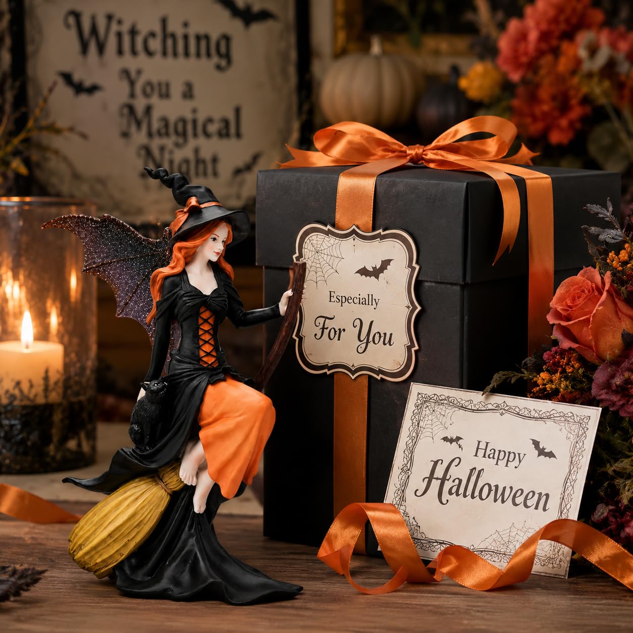 Comfy Hour 8 Inch Witch Statue, Gothic Fairy Figurine on Broom