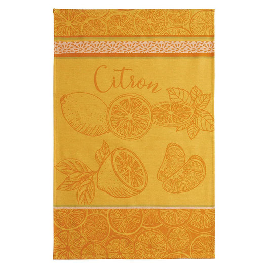 Coucke French Cotton Jacquard Towel, Citron (Lemon), 20-Inches by 30-Inches, Orange and Yellow