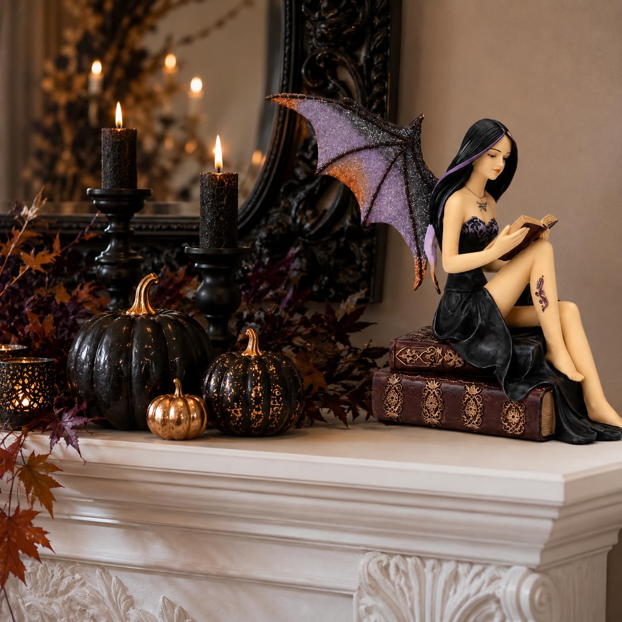 Comfy Hour Fairyland Collection 9 Reading Book Dark Fairy Witch Figurine, Home Decoration And Collectibles, Polyresin