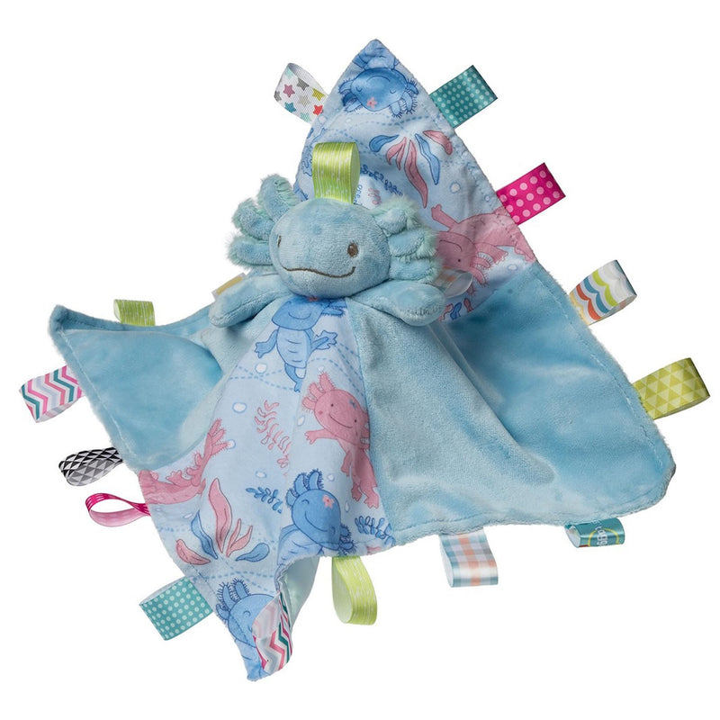 Taggies Stuffed Animal Lovey Security Blanket with Sensory Tags, 13 x 13-Inches, Fizzy Aqua Axolotl