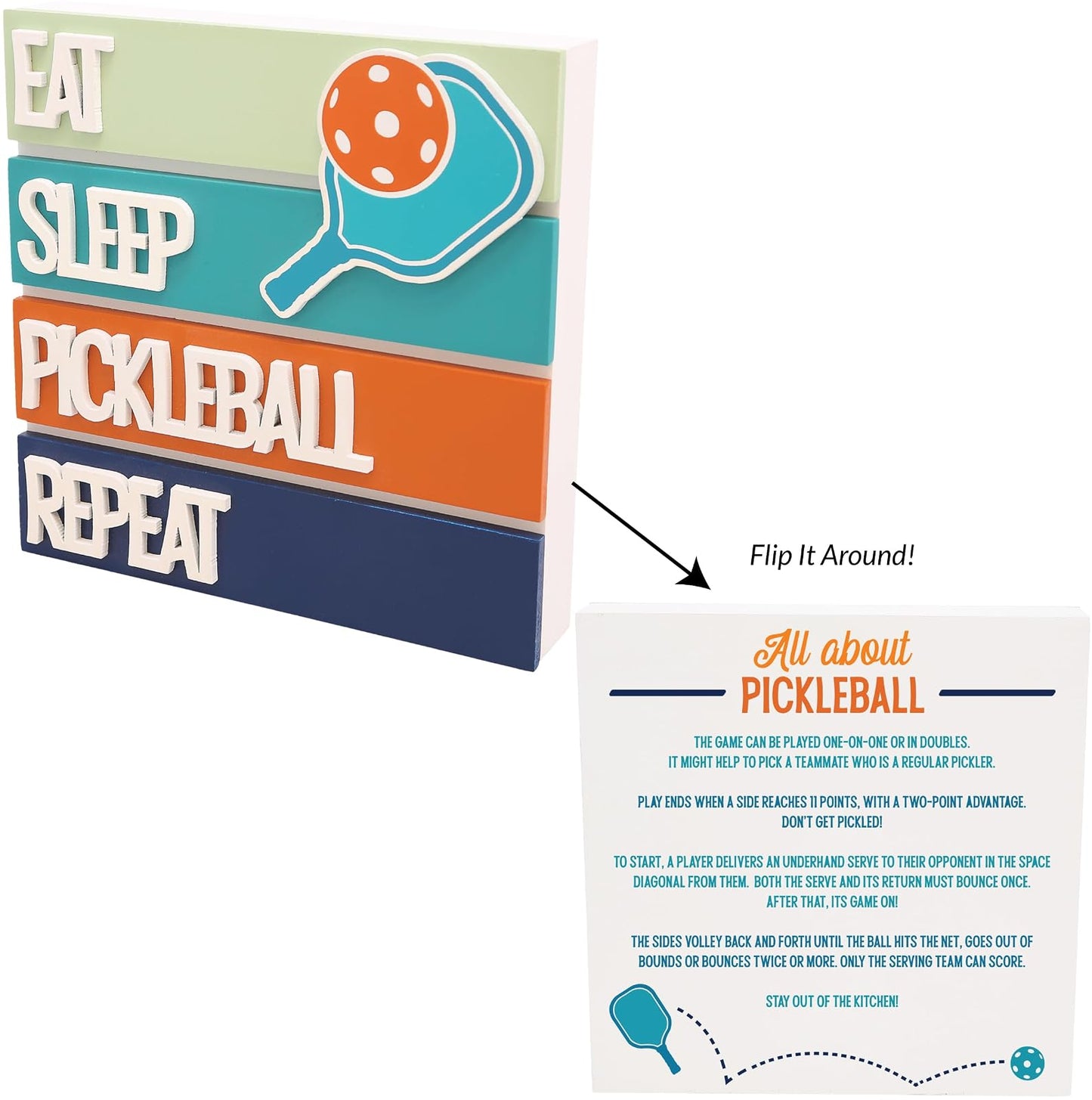Pavilion – Eat Sleep Pickleball Repeat – 6.5” Square Self-Standing Plaque Sport Funny Novelty Gift