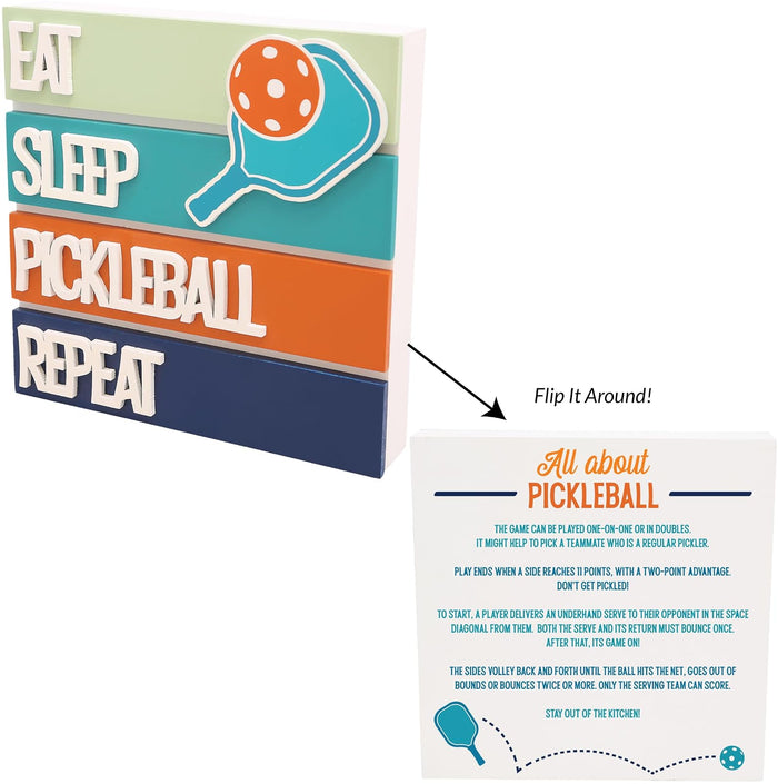 Pavilion – Eat Sleep Pickleball Repeat – 6.5” Square Self-Standing Plaque Sport Funny Novelty Gift