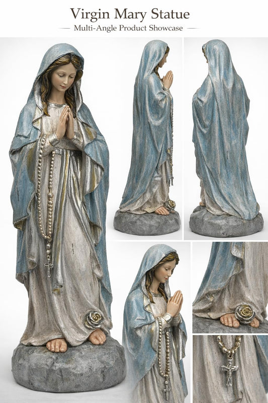 Comfy Hour The Story of Jesus Nativity Scene Collection 20" Resin Art Maria Praying Figurine, Cream & Light Blue