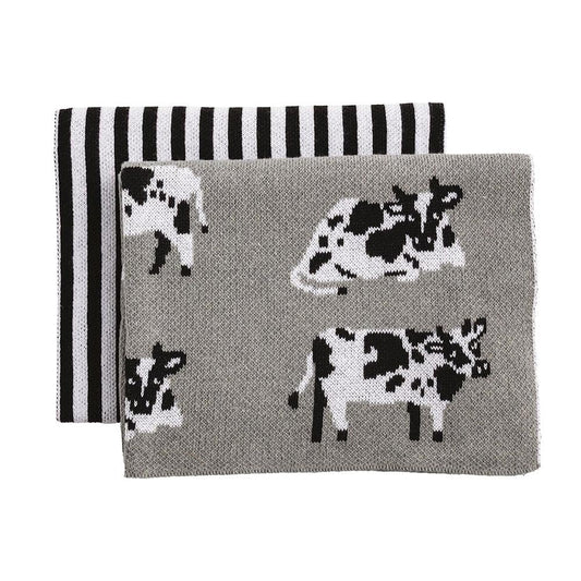 Mud Pie Blue Cow Farm Knit Towel