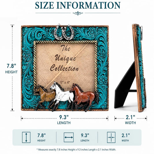 Comfy Hour 9.3 Inch Horse Picture Frame, Western Horseshoe Decor