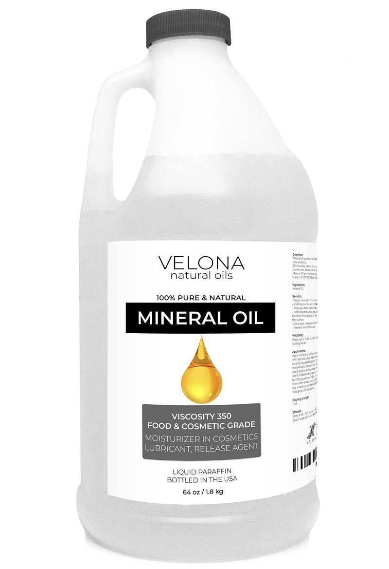 Velona Food Grade Mineral Oil 350 Viscosity NF USP Grade - 64 oz | for Cutting Boards, Countertops and Butcher Blocks, Stainless Steel, Knife, Tool, Machine, and Equipment | Made in The USA