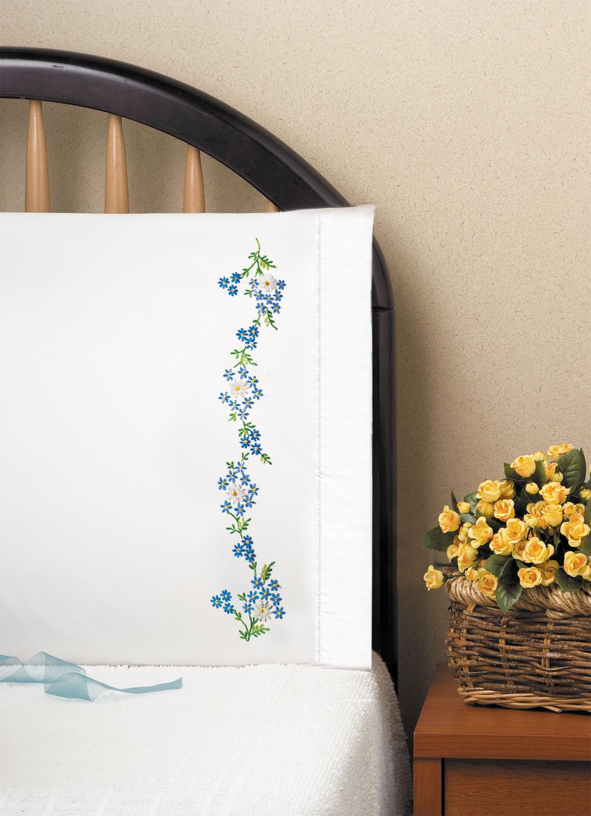 Design Works Crafts Decorative Pillow Cover, 30" x 20" (Pack of 2), White Blue