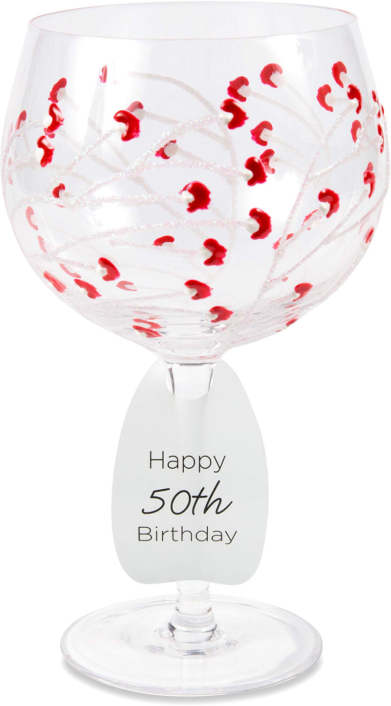 Pavilion Gift Company Pavilion-Red Sprout-24 Oz Hand Decorated Removable Happy 50th Birthd Wine Glass, 24 oz