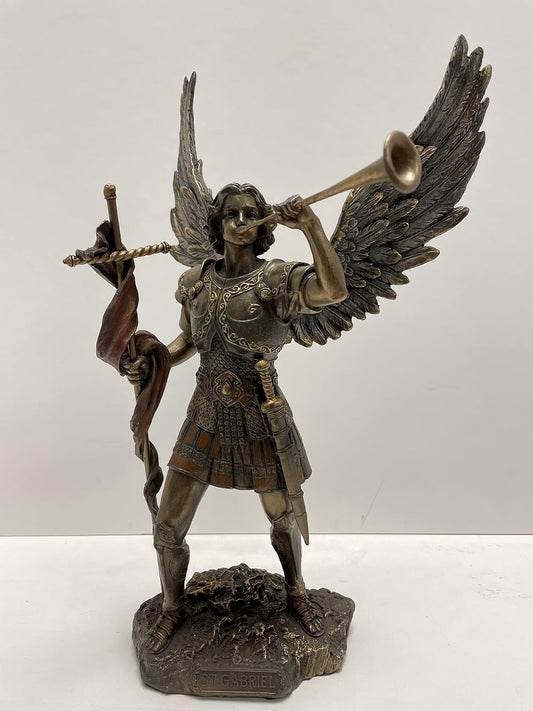 Unicorn Studio 13 Inch Archangel - Saint Gabriel with Horn Cold Cast Bronze Figurine