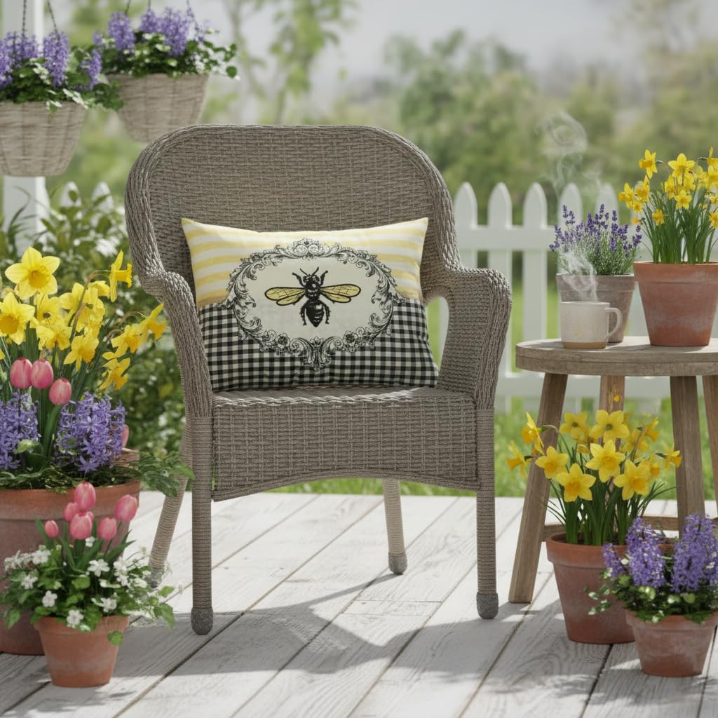 Comfy Hour Spring Is Here Collection Spring Bee and Flower Accent Pillow Throw Pillow Decorative Cushion, 18"x13", Polyester