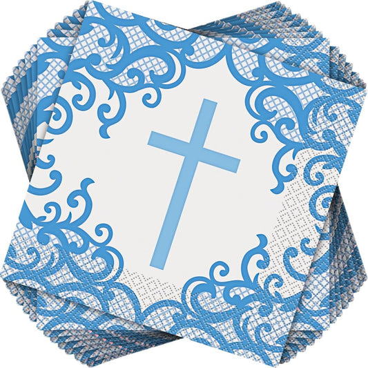 Unique Industries Fancy Blue Cross Paper Lunch Napkins - 16 Pcs