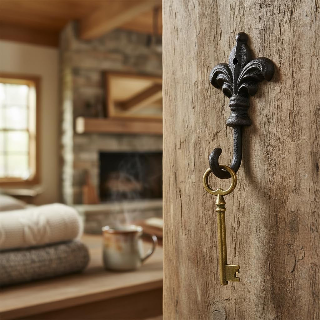 Comfy Hour Antique & Vintage Interior Decor Collection Cast Iron FDL Decorative Single Key Coat Hook Wall Hanger, Antique Black