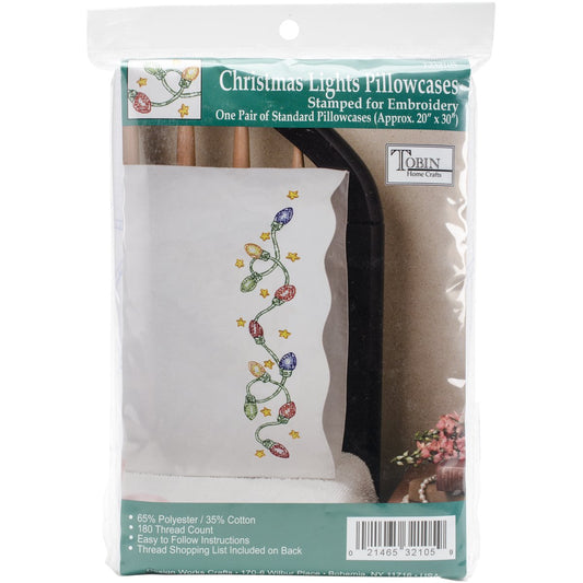 Design Works Crafts Tobin Stamped Pillowcases, Christmas Lights, 20" x 30" Embroidery Kit