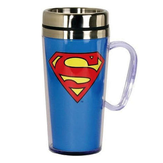 Spoontiques DC Comics Superman Logo Insulated Travel Mug, Blue