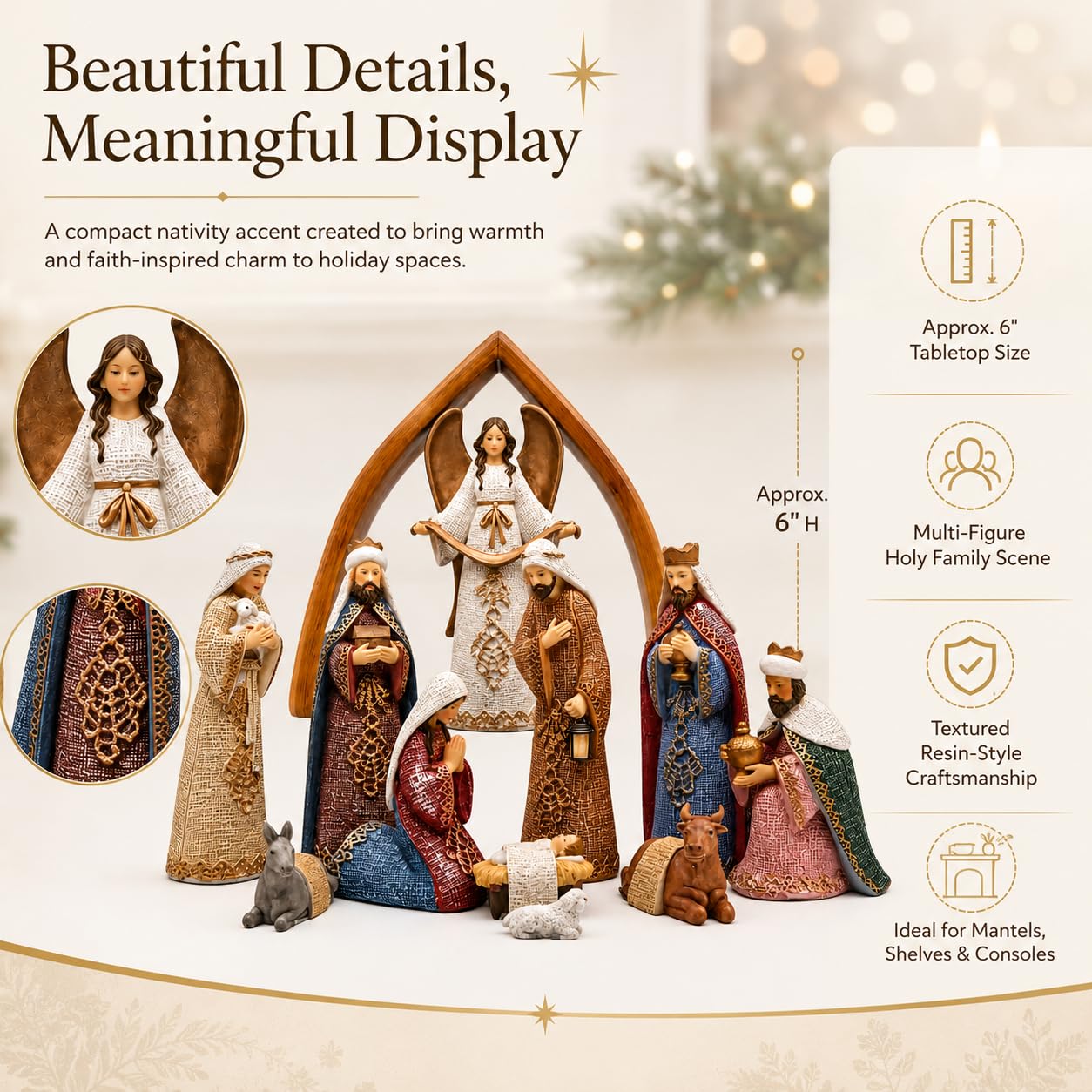 Comfy Hour The Story of Jesus Nativity Scene Collection Baby Jesus Holy Family with Angel Christmas Nativity Scene Figurine, Set of 11 Pieces, Perfect for Christmas, Polyresin