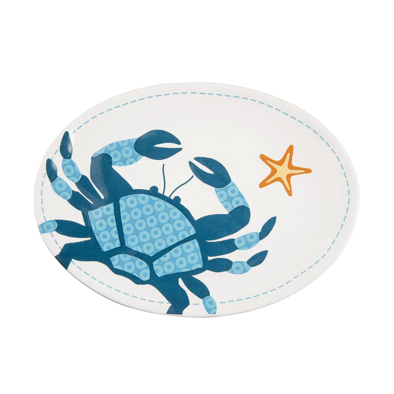 Beachcombers Crab Design Platter, 11-inch Length, Blue