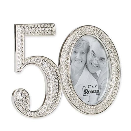 Roman Giftware Inc., Caroline Collection, Wedding & Anniversary, 3.25" H 50TH Rhinestone Frame,Religious, Inspirational, Durable (4x1x3)