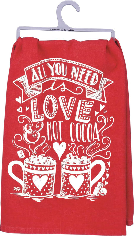 Primitives By Kathy All You Need is Love & Hot Cocoa Towel - Kitchen Hand Towel - Cute Decoration for Winter & Christmas - Gift Idea