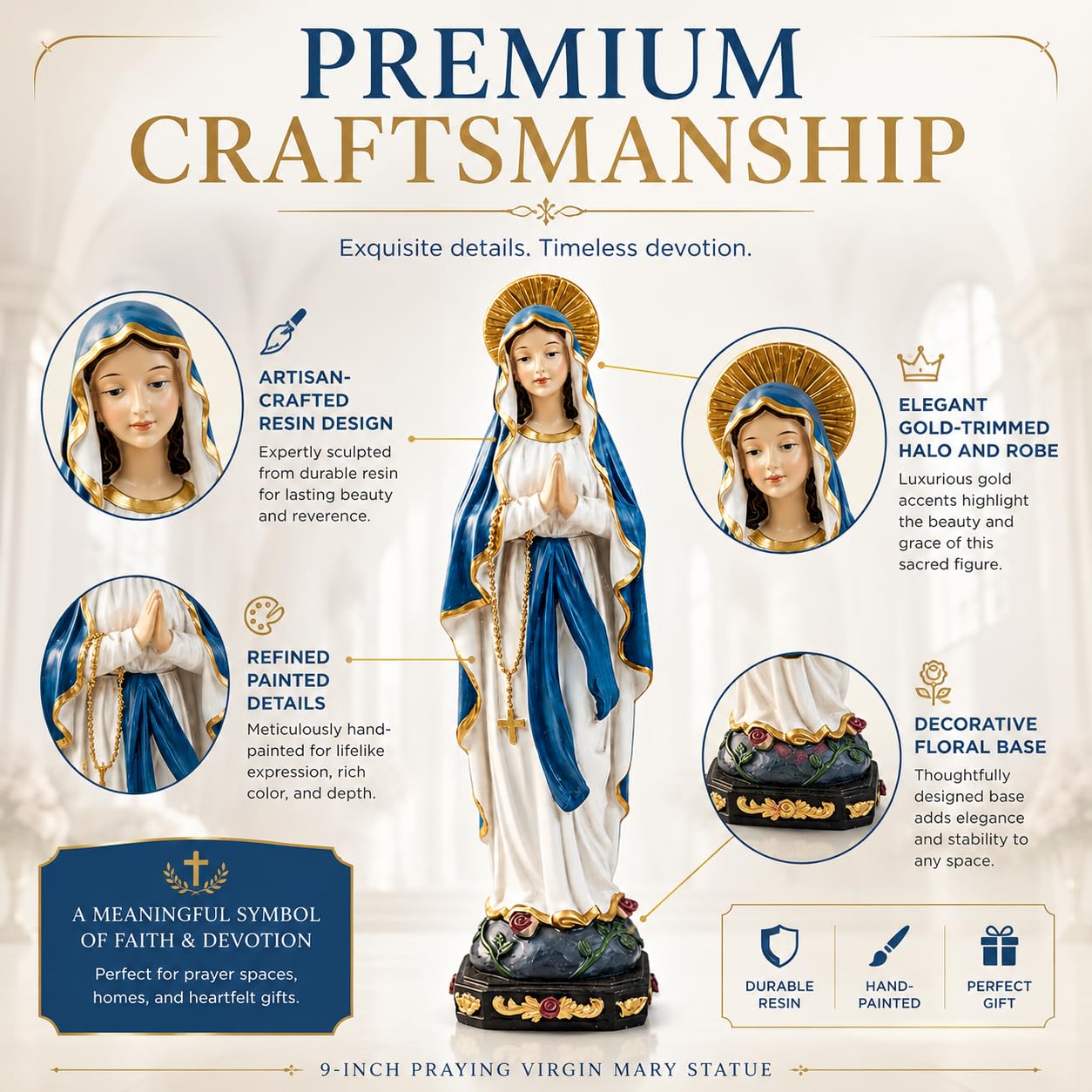 Comfy Hour 9 Inch Virgin Mary Statue, Praying Madonna Figurine, 1 Unit