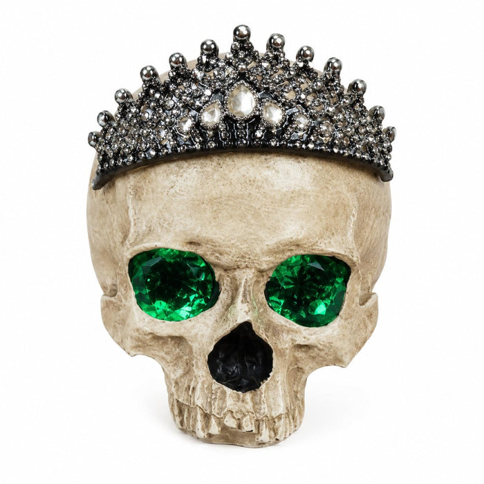 Comfy Hour Fairyland Collection Resin Horrific Human Skull Head Bone Wearing Crown with LED Light in Eyes Statue, Halloween Accent Decor, Polyresin