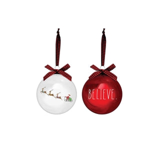 Rae Dunn Hanging Ornament, 100mm (3.94"), White/Red (Believe)
