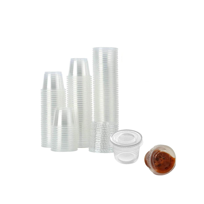 DHG Professional [250 Sets] Plastic Disposable Portion Cups with Lids, Clear (250 Sets - 1 oz)