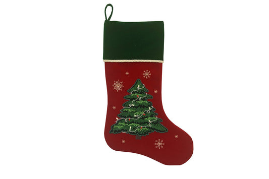 Comfy Hour Joyful Holiday Collection 20" Winter Christmas Tree Stocking Red, Polyresin
