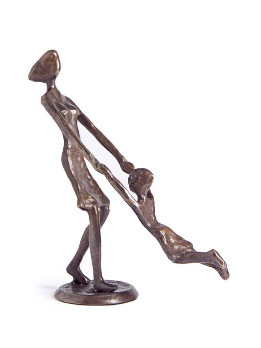 Danya B. Mother Playing and Swinging Child Sand-Cast Bronze Sculpture Figurine Birthday for Mom, Teacher, Caregiver, Grandma, Aunt from Boy or Girl