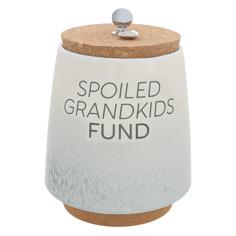 Pavilion - Spoiled Grandkids Fund 6.5-inch Unique Ceramic Piggy Bank Savings Bank Money Jar with Cork Base Cork Lid with Hanging Heart Charm, Ombre Gray - Grandparent Gift Present