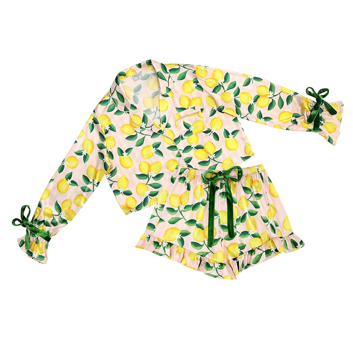 Bella Sleep + Spa Pajamas, Medium, Pink Stripes + Lemons