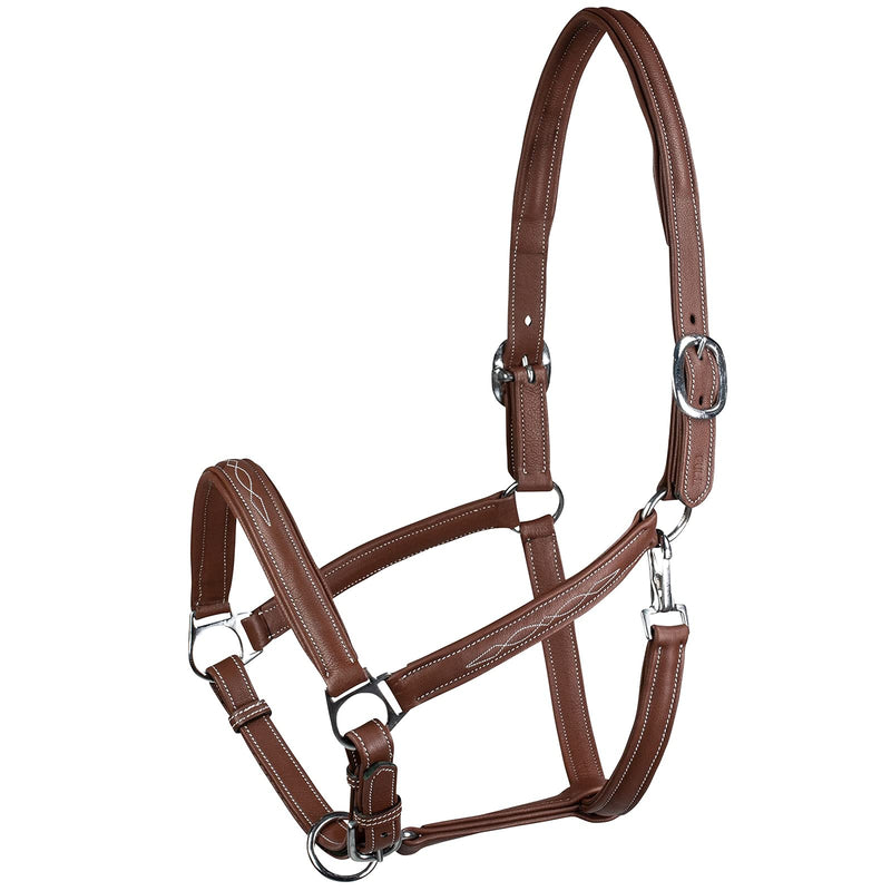 HORZE Warren Soft Adjustable Genuine Leather Horse Halter | Stainless Steel Hardware - Light Brown - Cob