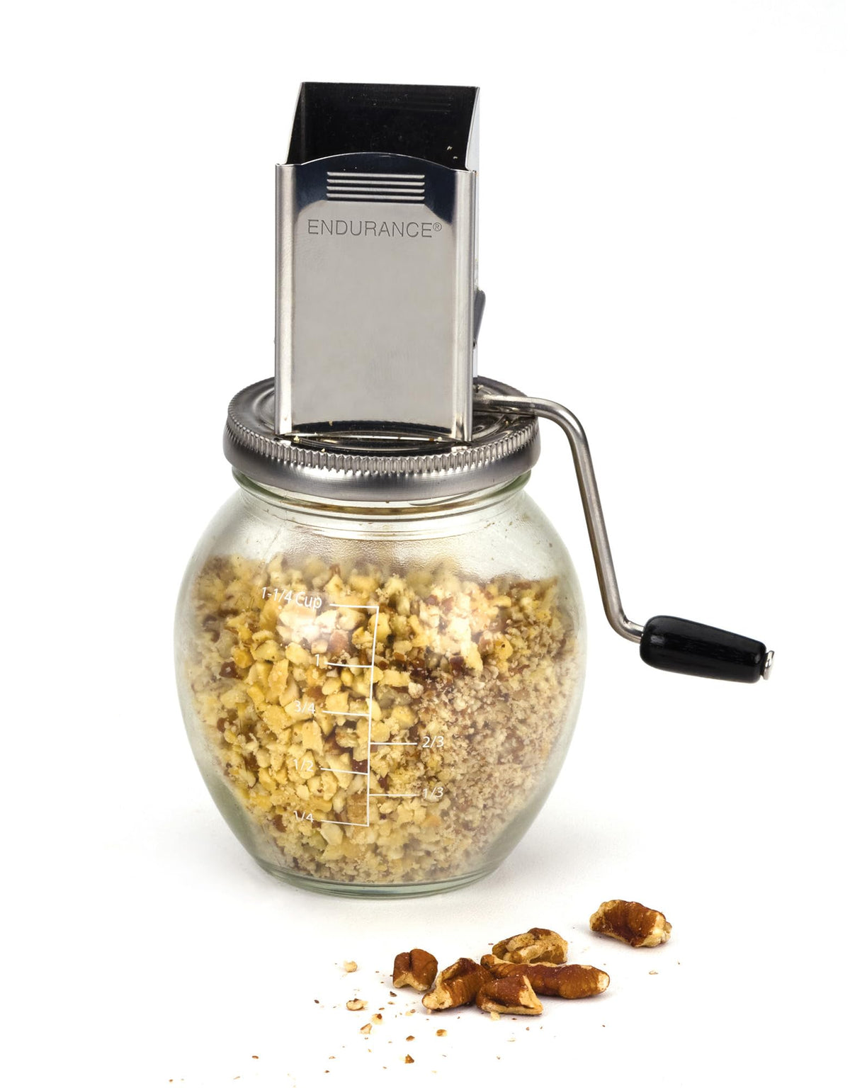 RSVP International Manual Food Mill Grinder, 1.25 Cup Capacity, Glass Bottom