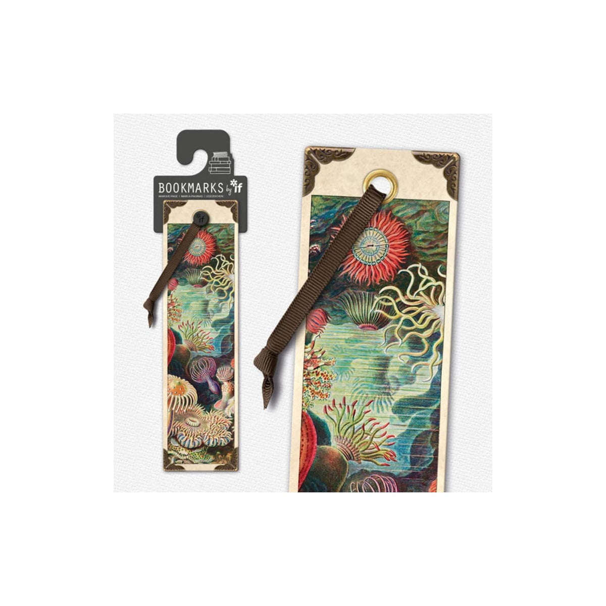 IF Bookmark, Sepia With Gold Accents, Anemones