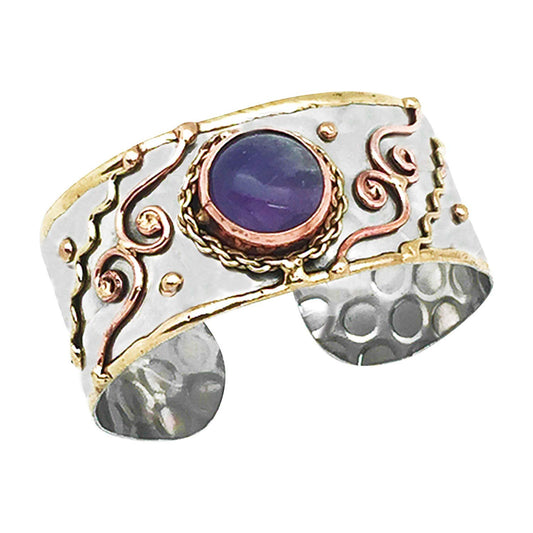 Anju Amethyst Swirl Mixed Metal Brass & Copper Cuff Bracelet
