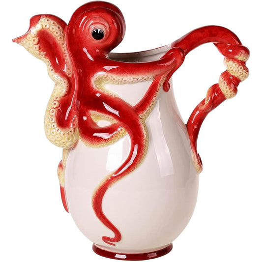 Blue Sky Clayworks 15559 Red Octopus Pitcher, 11-inch Height