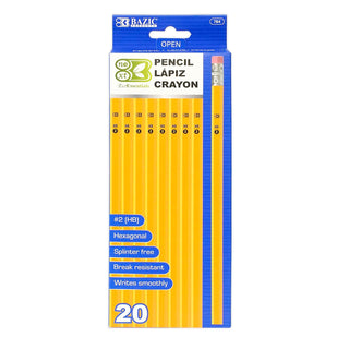 BAZIC #2 HB Yellow Pencil, Class Pack Pencils, Bulk for School Students Office, Smooth write for Exam Drawing Sketching (20/Pack), 1-Pack