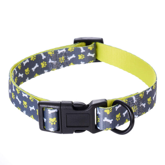 Mile High Life Dog Collar | Cute Puppy Collars | Lightweight Girl Dog Collar | Soft Boy Dog Collars | w Paws Bones Mustache Pattern (Gray, Small)