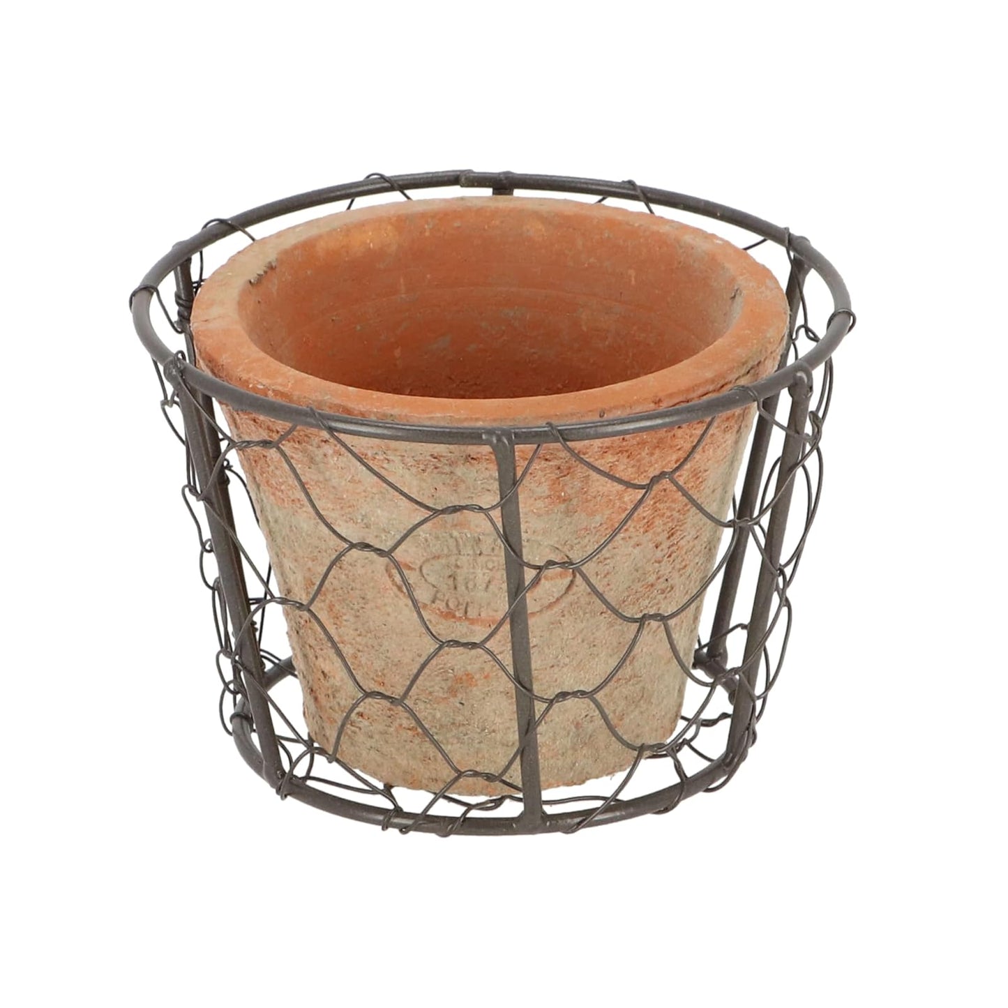 Esschert Design AT10 Aged Terracotta Single Pot with Metal Basket with Handle