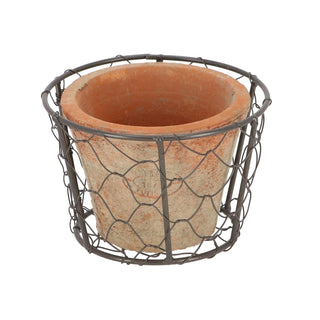 Esschert Design AT10 Aged Terracotta Single Pot with Metal Basket with Handle