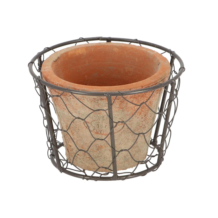 Esschert Design AT10 Aged Terracotta Single Pot with Metal Basket with Handle