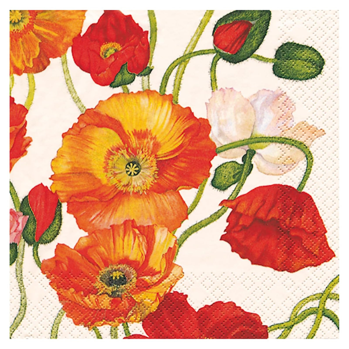 ihr SINCE 1977 Disposable Napkin, 6.5" x 6.5", Poppies White